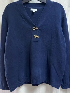 CHARTER CLUB COTTON HENLEY SWEATER X LARGE Navy